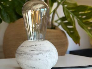 Point Beton Masa Lambası, Mermer Koleksiyonu - Siyah ve Gold Simli Damarlı Mermer