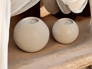 GLOBE Beton 2'li Küre Tealight Mumluk Set, Beyaz
